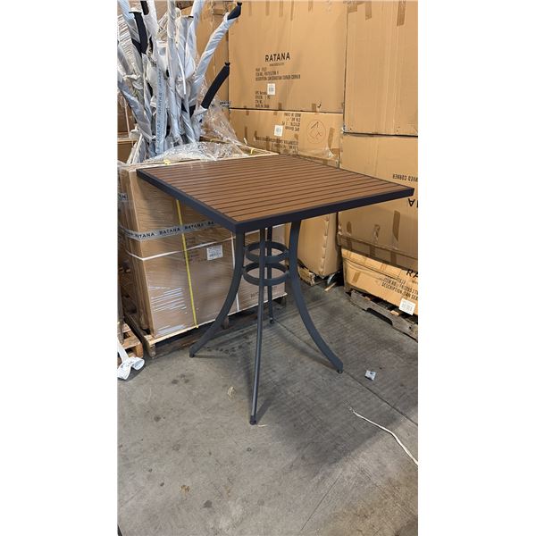 RATANA BAR HEIGHT PATIO TABLE WITH DURAWOOD TABLE TOP APPROXIMATELY 34"X34"