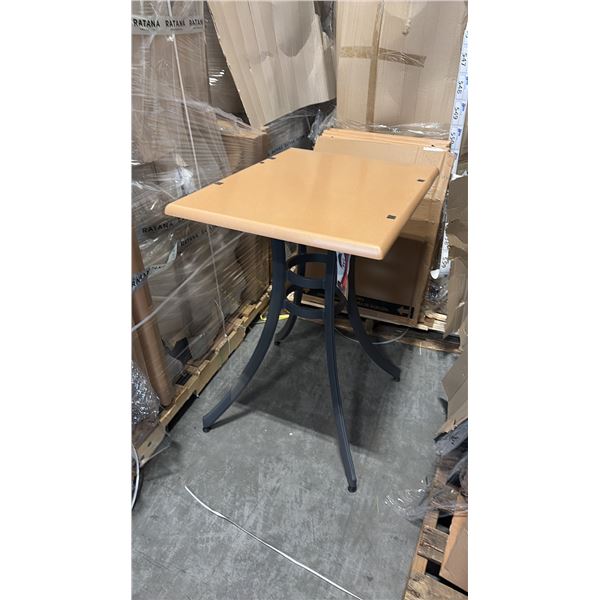 RATANA BAR HEIGHT PATIO TABLE WITH DURAWOOD TABLE TOP APPROXIMATELY 31"X24"