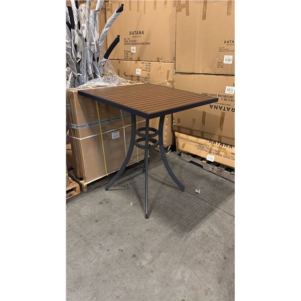 RATANA BAR HEIGHT PATIO TABLE WITH DURAWOOD TABLE TOP APPROXIMATELY 34"X34"