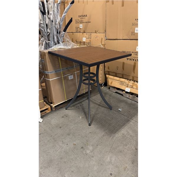 RATANA BAR HEIGHT PATIO TABLE WITH DURAWOOD TABLE TOP APPROXIMATELY 34"X34"