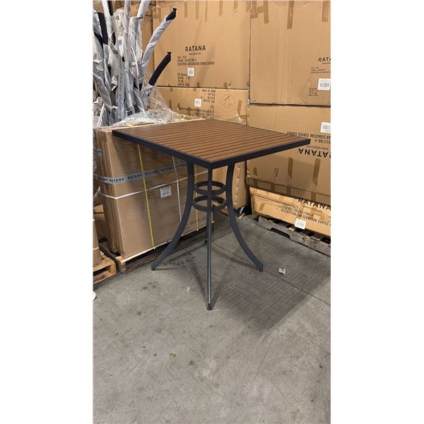 RATANA BAR HEIGHT PATIO TABLE WITH DURAWOOD TABLE TOP APPROXIMATELY 34"X34"
