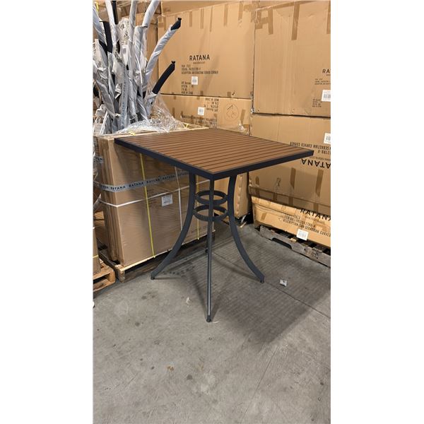 RATANA BAR HEIGHT PATIO TABLE WITH DURAWOOD TABLE TOP APPROXIMATELY 34"X34"