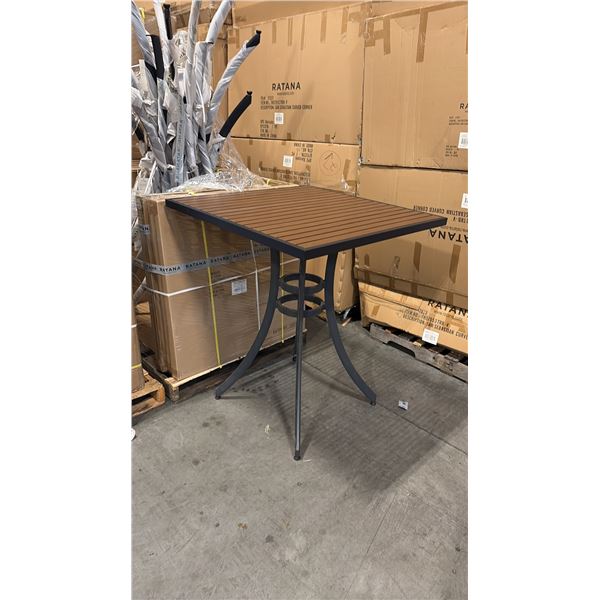 RATANA BAR HEIGHT PATIO TABLE WITH DURAWOOD TABLE TOP APPROXIMATELY 34"X34"