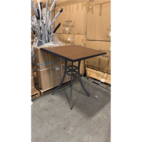 RATANA BAR HEIGHT PATIO TABLE WITH DURAWOOD TABLE TOP APPROXIMATELY 34"X34"