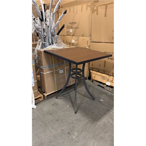 RATANA BAR HEIGHT PATIO TABLE WITH DURAWOOD TABLE TOP APPROXIMATELY 34"X34"