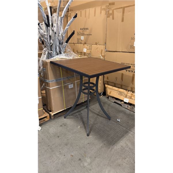 RATANA BAR HEIGHT PATIO TABLE WITH DURAWOOD TABLE TOP APPROXIMATELY 34"X34"
