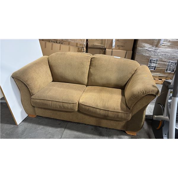 BROWN FABRIC 2 SEAT COUCH 74"W