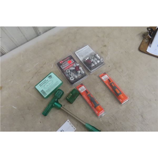Lee Universal Shell Holder; Two Lyman Primer-pocket Cleaners; RCBS Tool; Hex Wrench; Hornady
