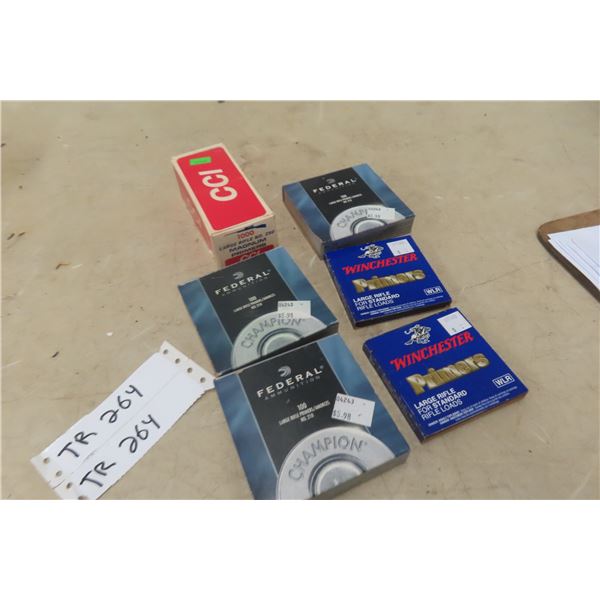 Fifteen Hundred Large Rifle Primers, Mixed Rifle Brass Casings Including 6.5×55, .300 Savage, and O