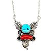 Image 1 : Navajo Turquoise Coral Bar Necklace Sterling Silver Native K. Chee