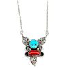 Image 4 : Navajo Turquoise Coral Bar Necklace Sterling Silver Native K. Chee