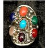 Image 1 : Navajo Cluster Ring Sz 8 Sterling Silver Turquoise Coral Spiny Oyster Lapis