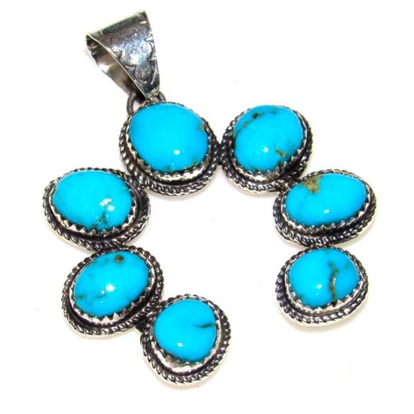 Navajo Kingman Turquoise Naja Pendant Sterling Silver Signed Native American