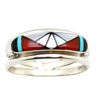 Image 2 : Zuni Coral Turquoise Inlay Band Ring Size 8 Janice Cheama