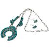 Image 1 : Navajo Turquoise Cluster Naja Squash Blossom Necklace & Earrings Set Sterling Nez