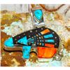 Image 1 : Navajo Ray Jack Bear Pendant Turquoise Spiny Jet Inlay Native American Signed