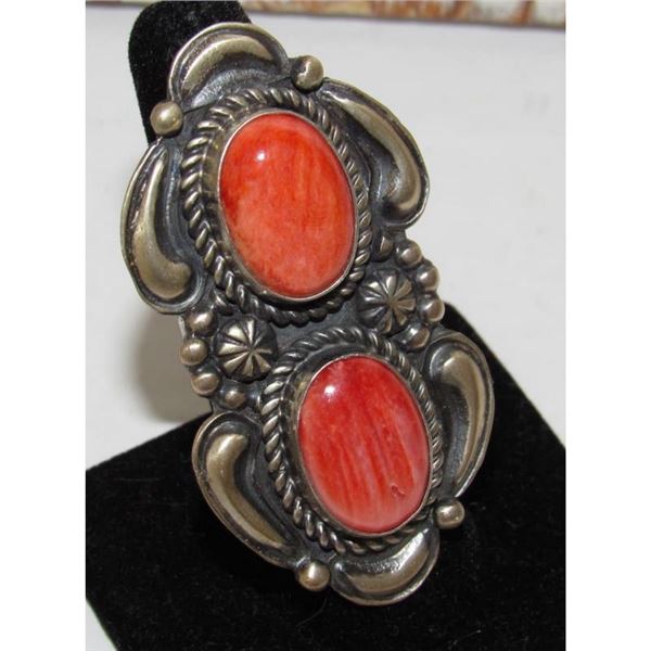 Massive Navajo Red Spiny Oyster Ring Sz 8 Sterling Silver J James