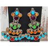 Image 1 : VTG Navajo Turquoise Dangle Earrings Orange Red Spiny Sterling