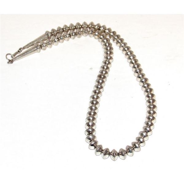 Vintage Navajo Pearls Necklace 10mm Hand Stamped Saucer Beads Sterling Silver