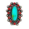 Image 1 : Navajo Cluster Ring Sz 8 Royston Turquoise Coral Sterling Silver A. Yazzie