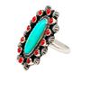 Image 2 : Navajo Cluster Ring Sz 8 Royston Turquoise Coral Sterling Silver A. Yazzie