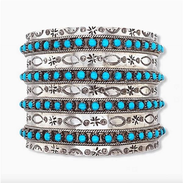 Huge Zuni Sleeping Beauty Mine Snake Eye Turquoise Cuff Bracelet Sterling Signed