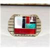 Image 1 : Navajo Turquoise Coral Wild Horse Inlay Ring Size 12 Sterling R. Jack