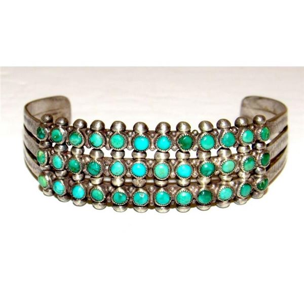 Old Pawn Zuni Snake Eye Turquoise Cuff Bracelet Sterling Silver