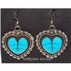 Image 1 : Zuni Turquoise Inlay & Sterling Silver Heart Dangle Earrings Faye Lowsayatee