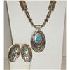 Image 2 : Navajo Pearls Necklace & Earrings Set Sterling Silver Barrel & Saucer Beads RE Wiley