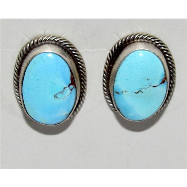 Navajo Golden Hills Turquoise Post Earrings Sterling Silver Tim Yazzie