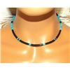 Image 1 : Navajo Rolled Jet & Turquoise Heishi Choker Necklace Native American 16"L
