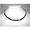 Image 2 : Navajo Rolled Jet & Turquoise Heishi Choker Necklace Native American 16"L