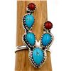 Image 2 : Navajo Cactus Ring Sz 8 Sterling Silver Kingman Turquoise Coral