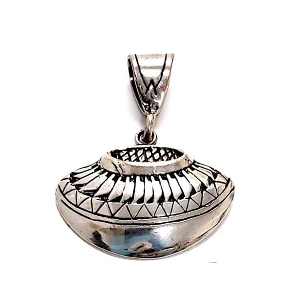Vintage Navajo Sterling Silver Pottery Olla Pendant