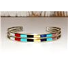 Image 1 : Zuni Turquoise Multi Stone Inlay Stacker Cuff Bracelet Sterling A. Wallace