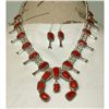Image 3 : Navajo Mediterranean Coral Squash Blossom Necklace & Earrings Set Sterling