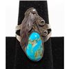 Image 1 : Old Pawn Navajo Turquoise Squash Blossom Ring Size 8 Sterling Silver