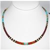Image 1 : Santo Domingo Rolled Pen Shell, Orange Spiny & Turquoise Heishi Necklace 16"L