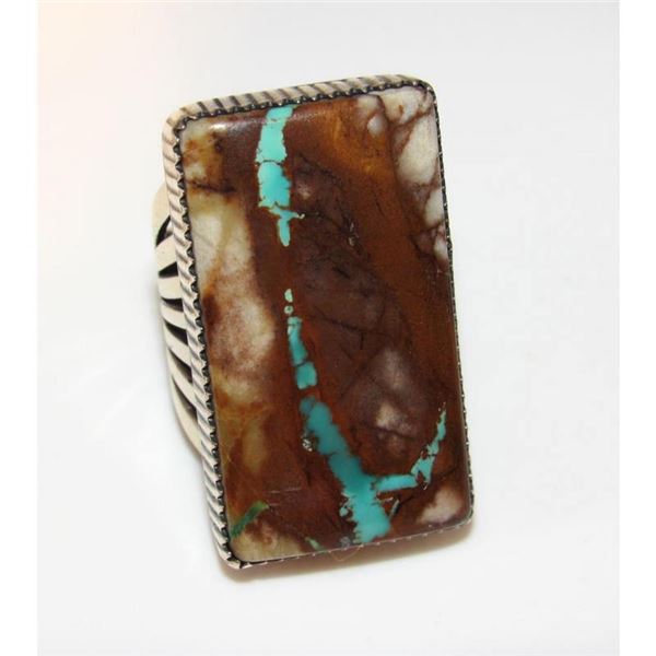 Massive Navajo Boulder Royston Turquoise Statement Ring Sz 9.5 W Denetdale