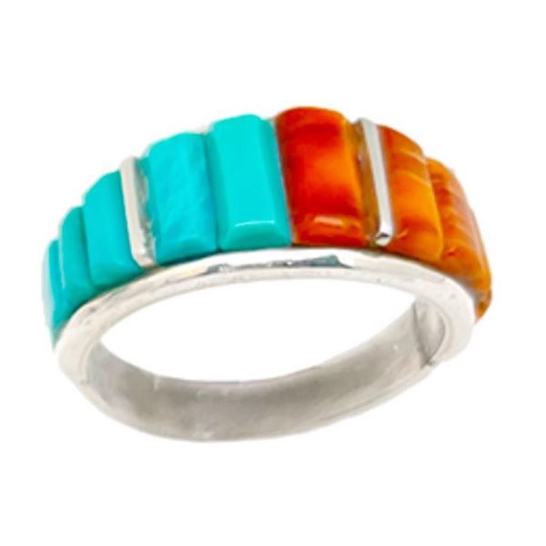 Navajo Turquoise Spiny Cobble Inlay Ring Sz 9 Sterling Silver Edison Yazzie