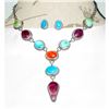 Image 1 : Navajo Turquoise Spiny Oyster Lariat Necklace Earrings Sterling Silver D. Begay