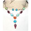Image 2 : Navajo Turquoise Spiny Oyster Lariat Necklace Earrings Sterling Silver D. Begay