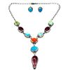 Image 4 : Navajo Turquoise Spiny Oyster Lariat Necklace Earrings Sterling Silver D. Begay