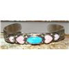 Image 1 : Navajo Pink Conch Hearts & Turquoise Bracelet Stacker Sterling G. Jones