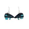 Image 1 : Navajo Ray Jack Turquoise Jet Inlay Bear Earrings Native Signed
