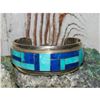 Image 3 : Massive Navajo Turquoise Lapis Inlay Cuff Bracelet Sterling Silver R. Brown