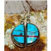 Image 1 : Navajo Turquoise Coral Inlay Half Moon Earrings