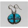 Image 2 : Navajo Turquoise Coral Inlay Half Moon Earrings