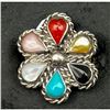 Image 2 : Zuni Cluster Ring Sz 6 Sterling Silver Turquoise Coral Spiny MOP